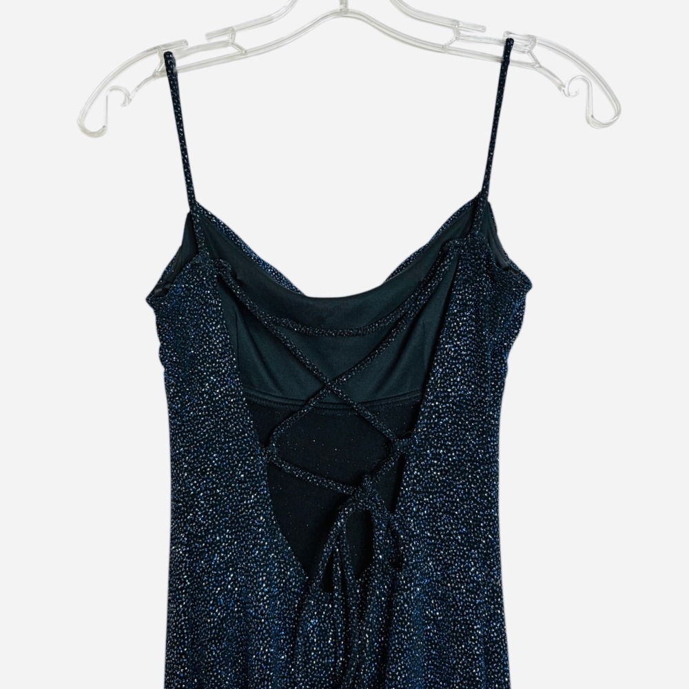 Vintage Jodi Kristopher Prom Dress Navy Glitter Drape Neck Evening Gown S - Picture 5 of 12